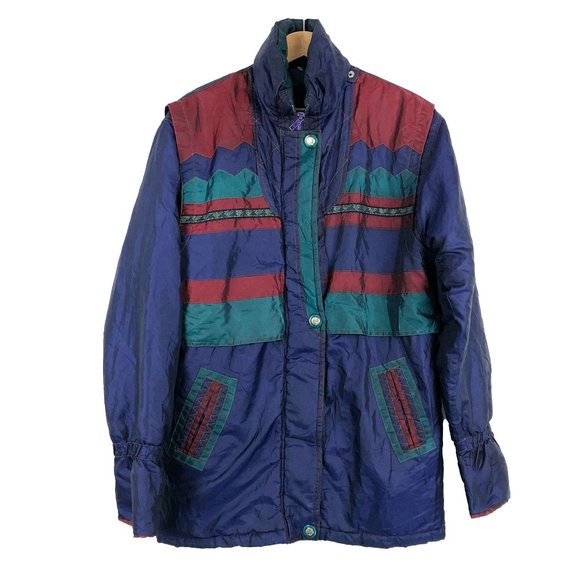 Apres Sport Vintage Blue Green Puffer Full Zip Nylon Jacket 16 Fits Women M - Picture 1 of 13